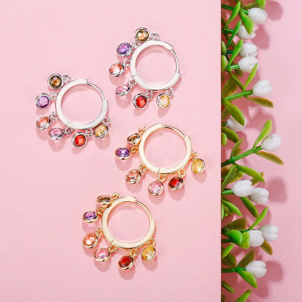 Женские серьги подвески с фианитами золотого и серебряного цвета маленькими