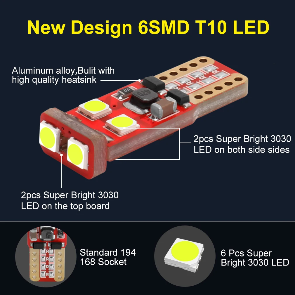 T10 194 W5W 168 светодиодный светильник 501 6SMD 3030 сменный Клин для салона автомобиля