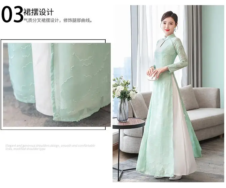Г. Вьетнамское платье с длинными рукавами Cheongsam Традиционный китайский платье осенний аозай