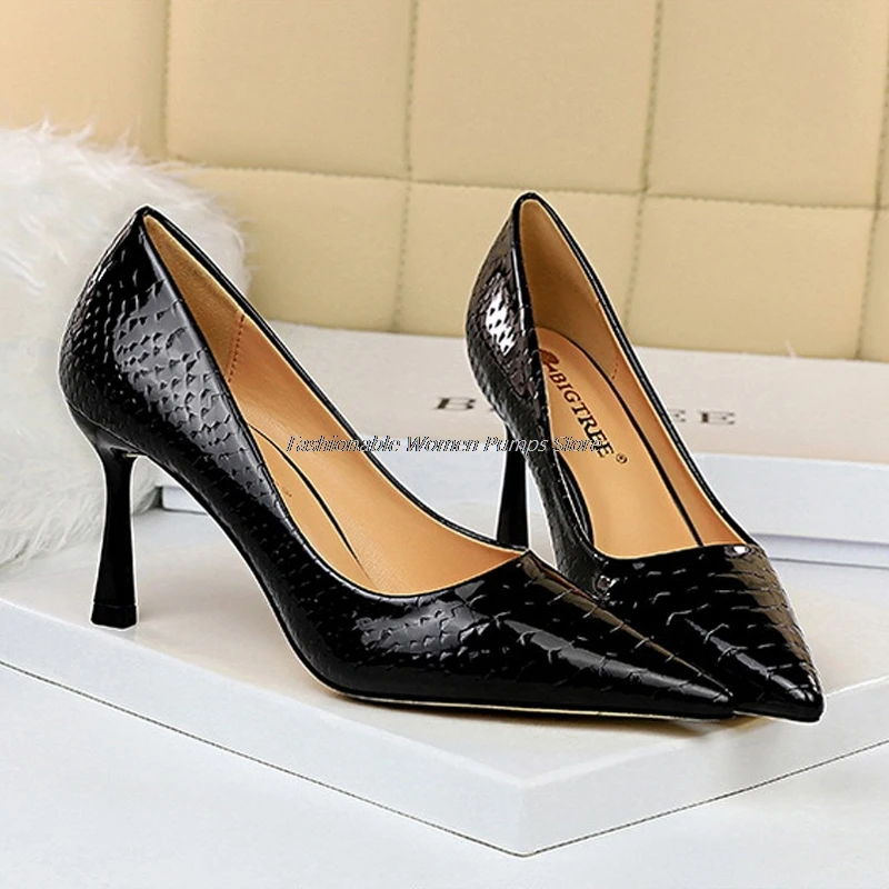 

Concise Women's Pumps Patent Leather Pumps Shoes For Women Sexy High Heels Pointed Toe Party Shoes Luxury Stiletto Basic Heels