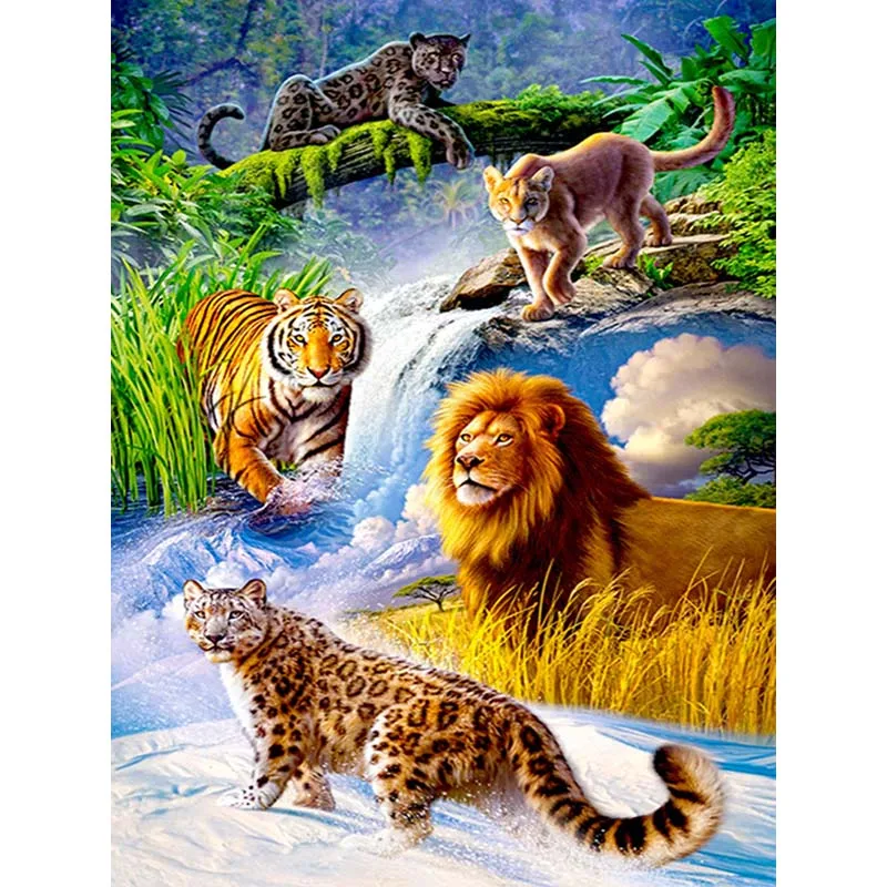 

5D Diy Full Drill Diamond Painting Tiger Lion Diamond Embroidery Leopard Cross Stitch Diy Rhinestone Mosaic Home Decoration W1