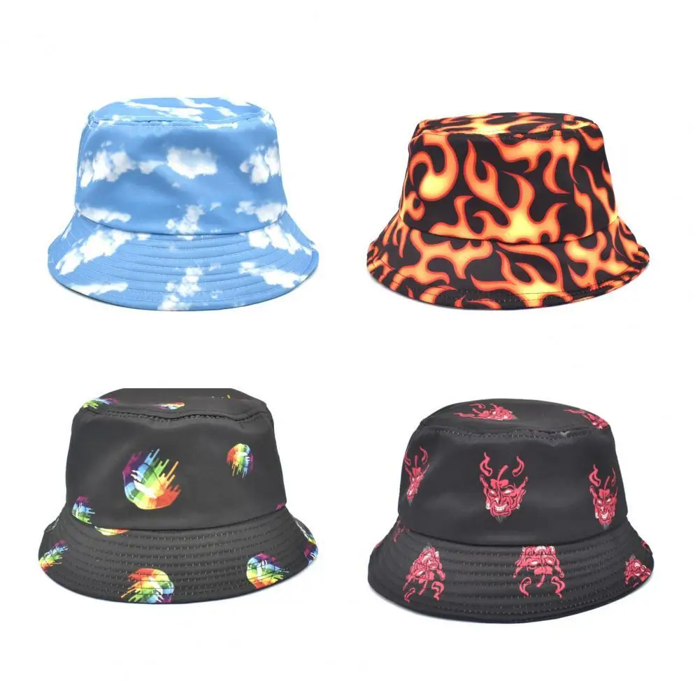 

2021 Men Women Fisherman Hat Hat Tie dye Butterfly Fire Cloud Dragon Print Outdoor Leisure Bucket Hat Sunscreen Female Sunhat