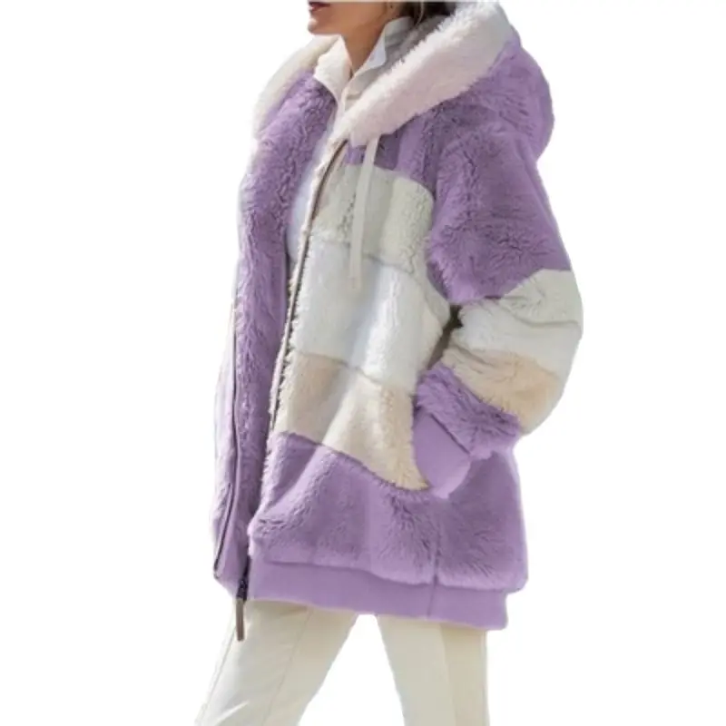 

Осенне-зимнее Новое Женское теплое плюшевое пальто, женский топ на молнии в стиле пэчворк, модное свободное утепленное пальто с капюшоном д...