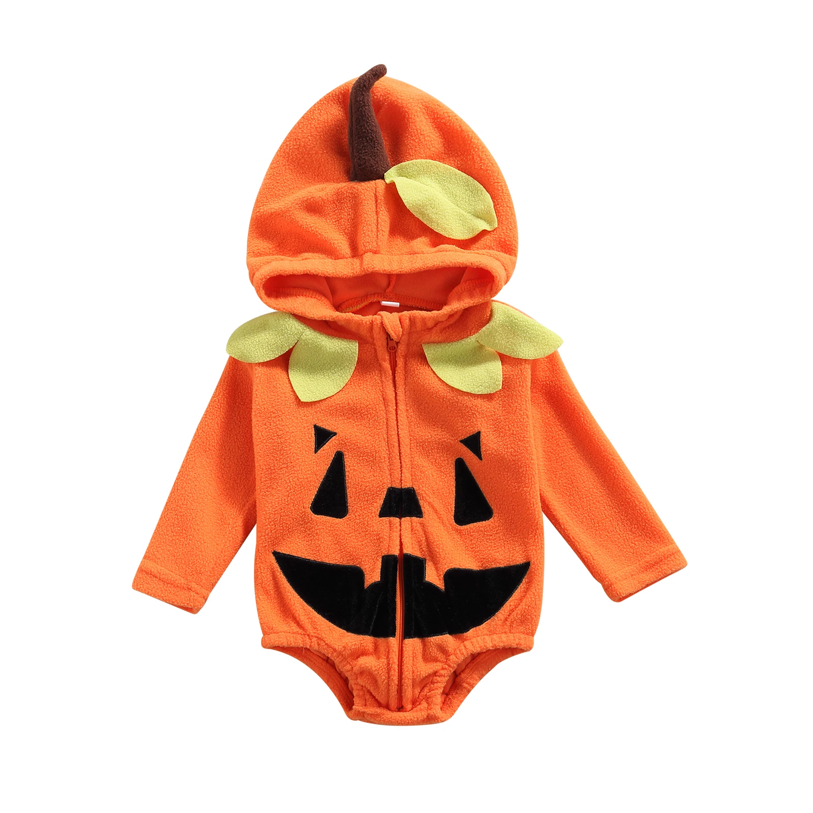 

Baby Clothes Halloween Zip-up Romper Baby Boy Girl Bodysuit Orange Pumpkin Shaped Long Sleeve Hooded Clothing 0-24M