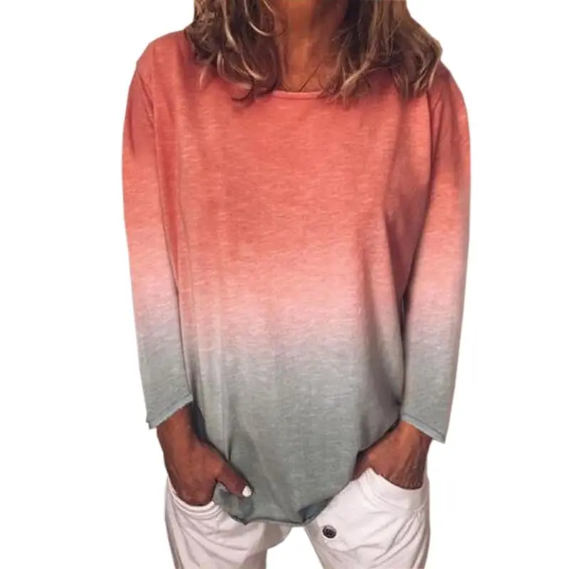 Женский пуловер с длинным рукавом размера плюс топы круглым вырезом