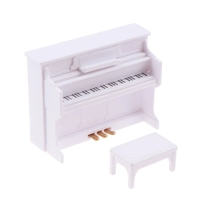 

1:12 Dollhouse Miniature White Piano with Music Stool Dolls House Accessories