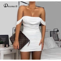 dressmecb off shoulder mesh white dresses for women backless ziper sexy ruched bosycon dress female sheath summer vestidos 2021