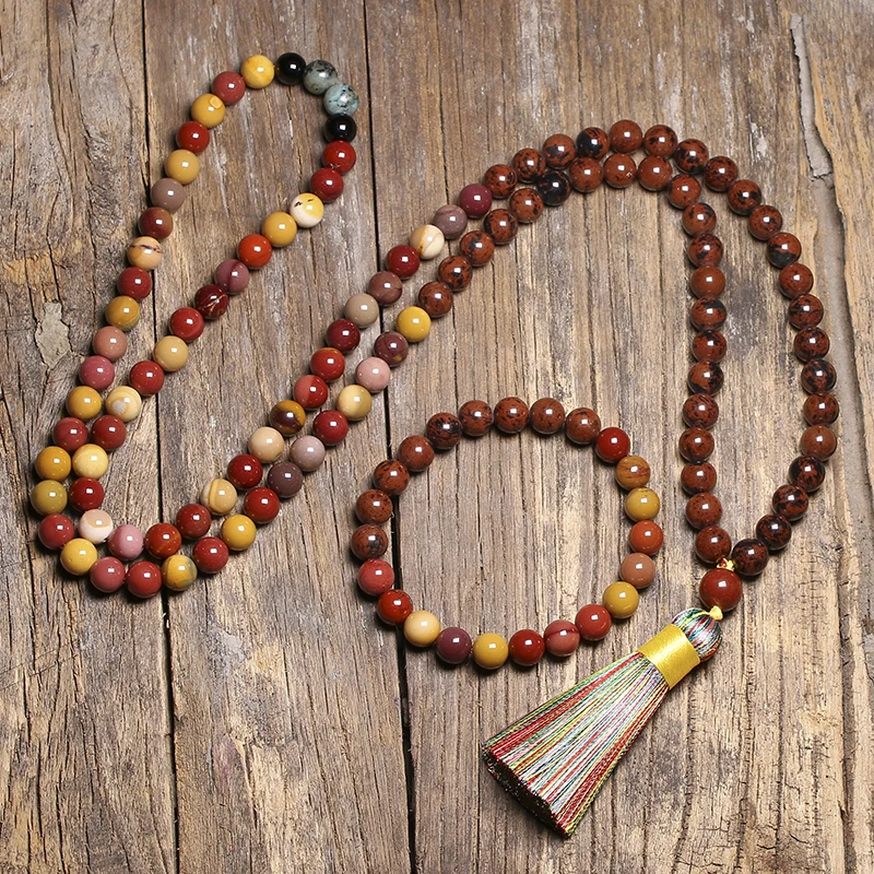 8 мм натуральный махоган обсидиан и мукаит ожерелье наборы джапамала бусы из