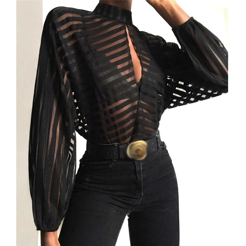 2019 модные сексуальные женские топы в полоску с длинным рукавом блуза полой