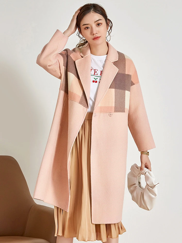 

Big discount turn over season pink high-end wool double coat female plaid cashmere coats winter the rate up to 2599 yuan elegant