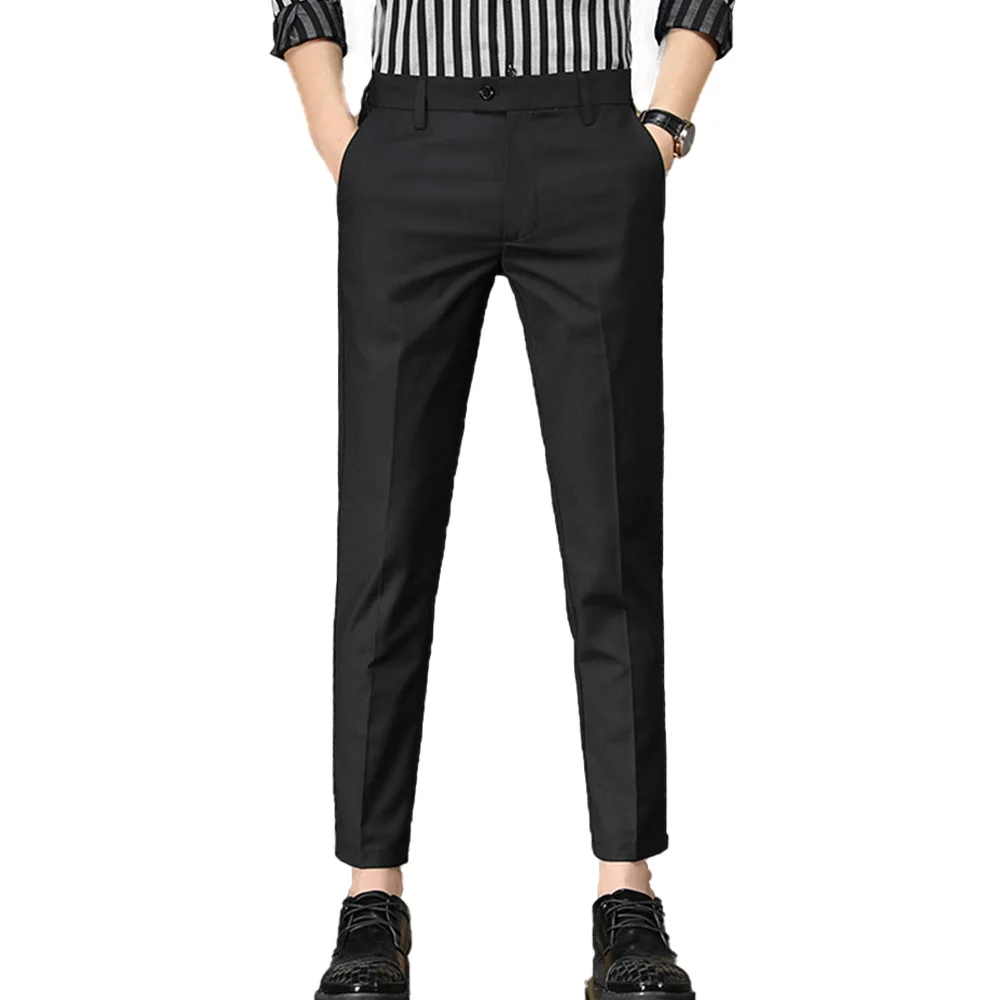 

Quality Men Spring Fall Straight Suit Pants Solid Color Business Formal Thin Plus Size Ankle Length Smart Casual Trouser Male