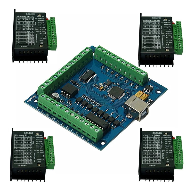 

4 Axis USB Stepper Motor Driver Breakout Board Smooth Motion CNC Controller Card MACH3 12-24V 100KHz for CNC Router