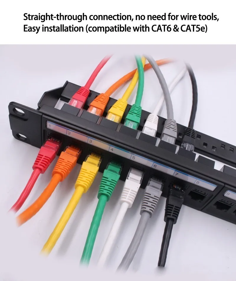 19in 1U стойка 24 порта прямой CAT6A патч-панель RJ45 сетевой кабель адаптер Keystone разъем ethernet распределительная рамка
