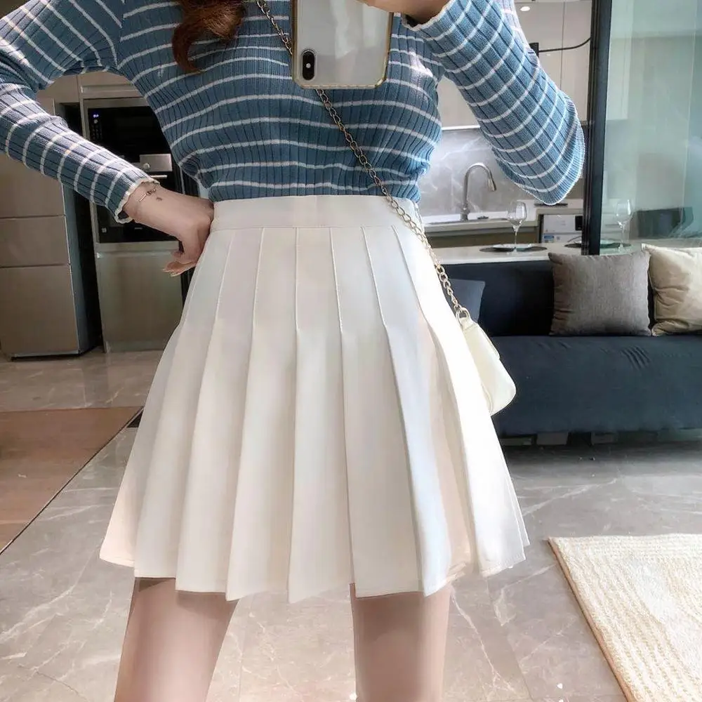 

Women Skirt Fashion High Waist Pleated Skirt Sweet Cute Girls Dance Mini Skirt Cosplay Preppy Uniform School Short Skirts XS-