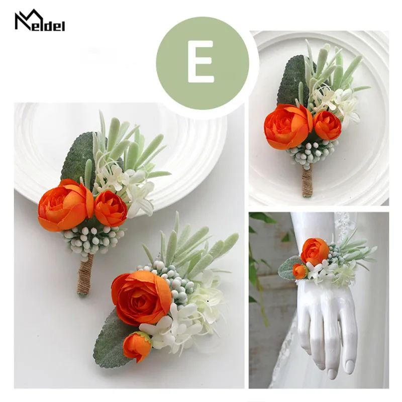 

Meldel Groom Boutonniere Buttonhole Wedding Corsage Pins Bridesmaid Bracelet Flowers Brooch Wedding Planner Marriage Accessories