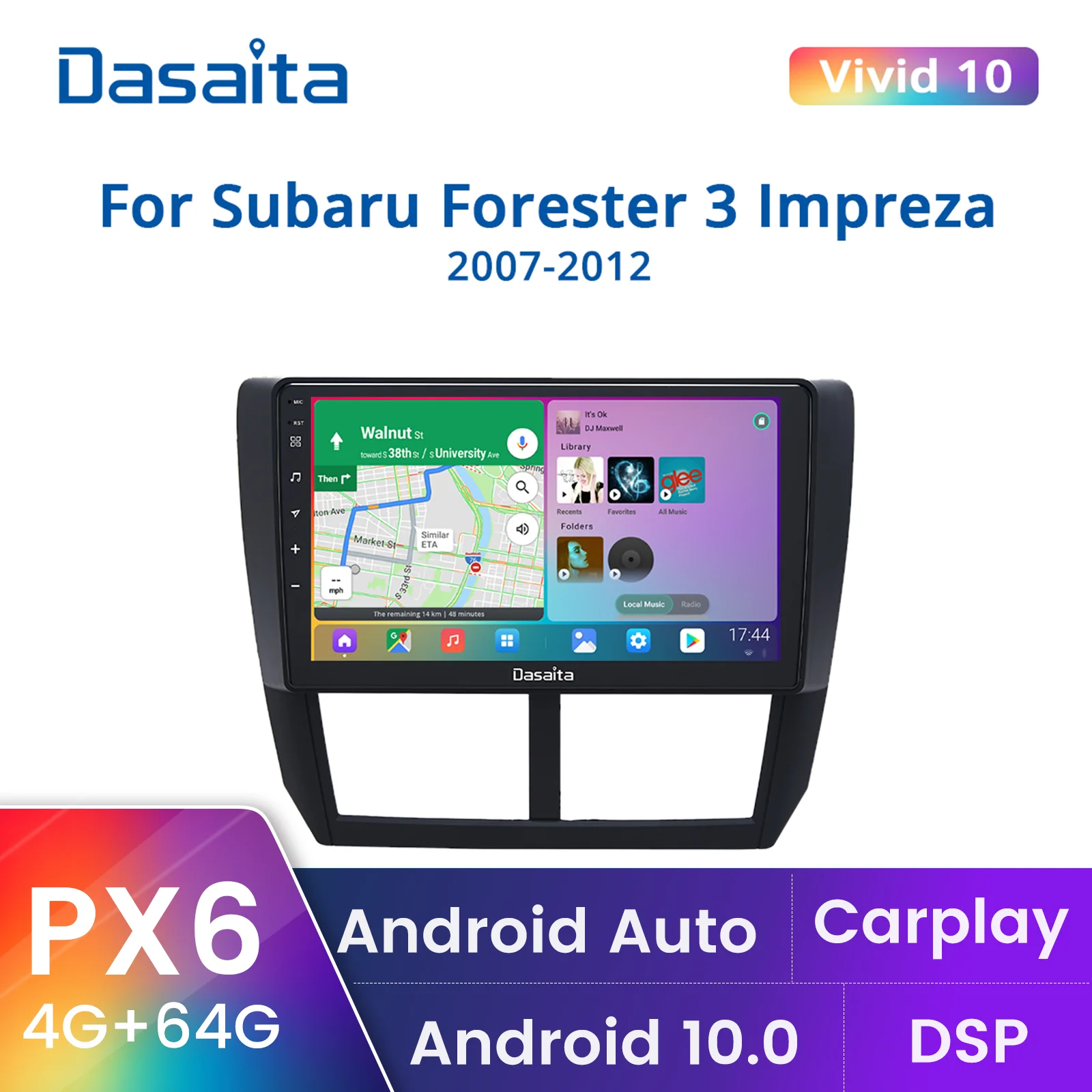 

Dasaita Android 10.0 Car Radio 9" IPS Screen for Subaru Forester WRX 2008 2009 2010 2011 2012 BT5.0 MP3 GPS Navigator 1280*720