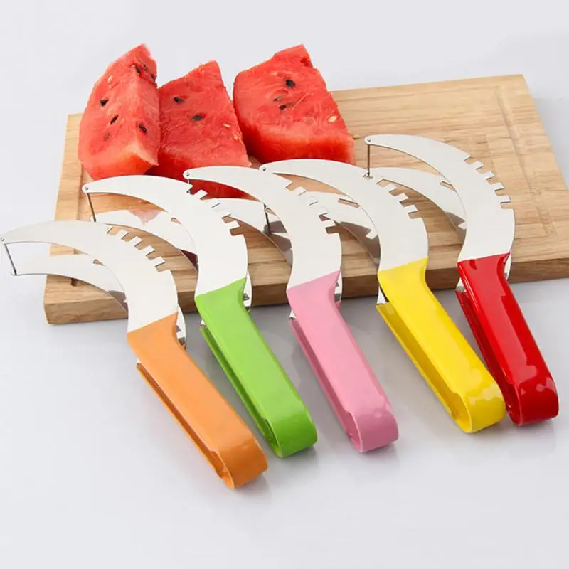 

Fashionable colorful watermelon cutting anti slip plastic handle watermelon slicer stainless steel watermelon cutting tool