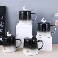 personalized creative ceramic gift cup star moon couple mug black and white coffee cup with spoon gift high value girl boy