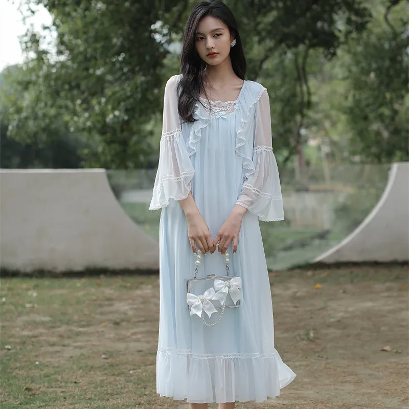 

Sweet Modal Gauze Women's Long Nightgowns Vintage Princess Delicate Long Sleepwear Girls Nightshirts Home Wear