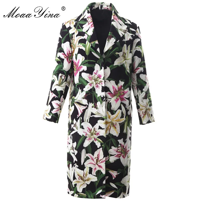 MoaaYina модная ветровка пальто осень зима женское с длинным рукавом Лилия цветочно
