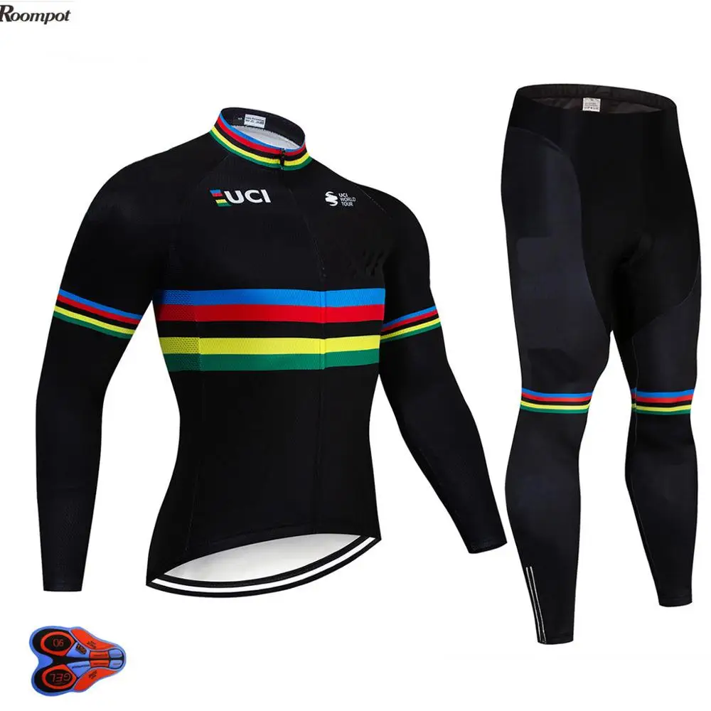 2020 Rainbow Team BLACK Pro Велоспорт Джерси длинный комплект велосипедная спортивная