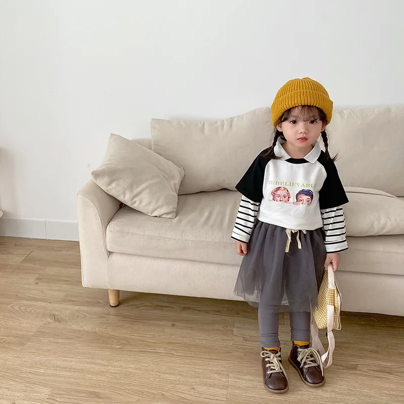 Осенняя детская одежда плинтусы для девочек леггинсы из двух частей с имитацией