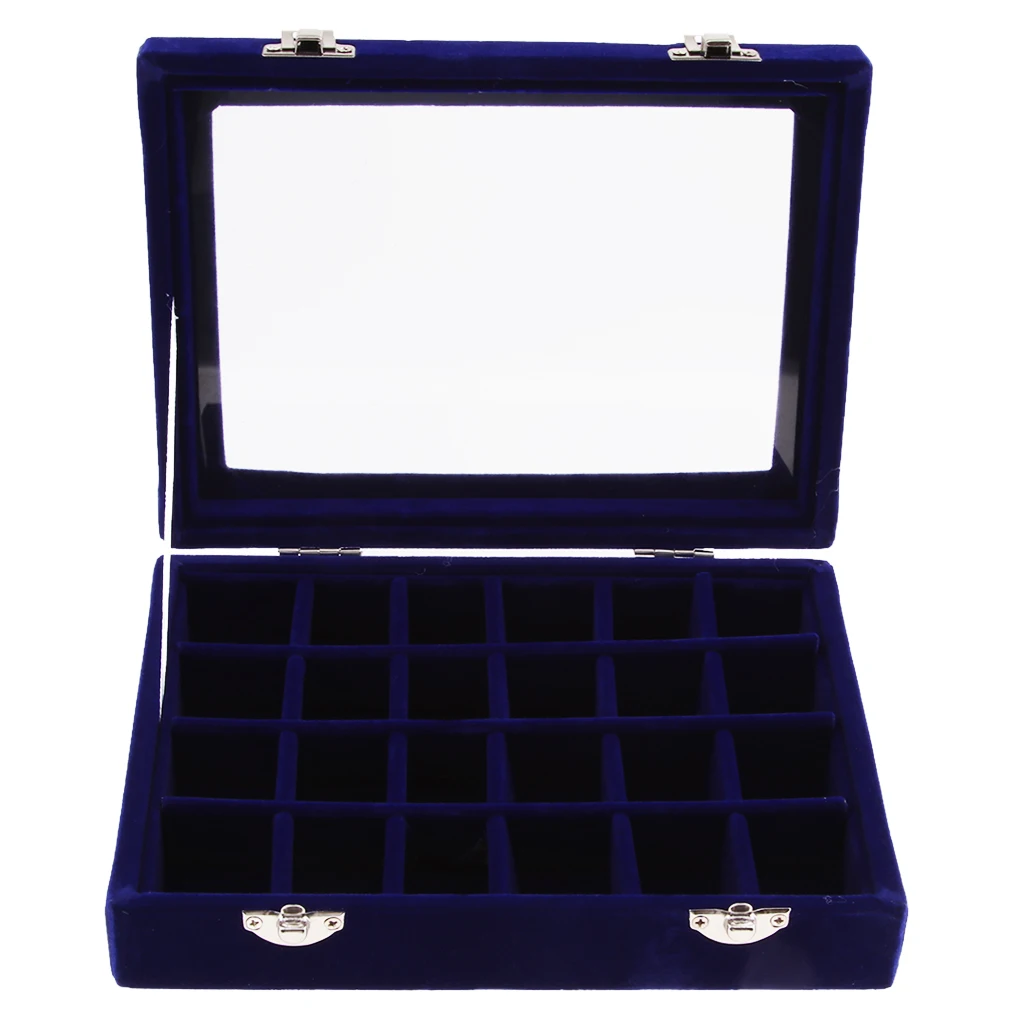 Прозрачное стекло крышка ювелирных изделий лоток 24 Сетки серьги кольцо Дисплей