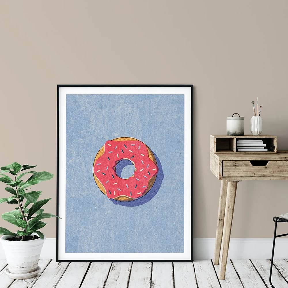 

Burger Donut Poster Fries Hot Dog Canvas Painting Fast Food Egg Bacon Art Print Modern Wall Picture For Living Room Home Decor
