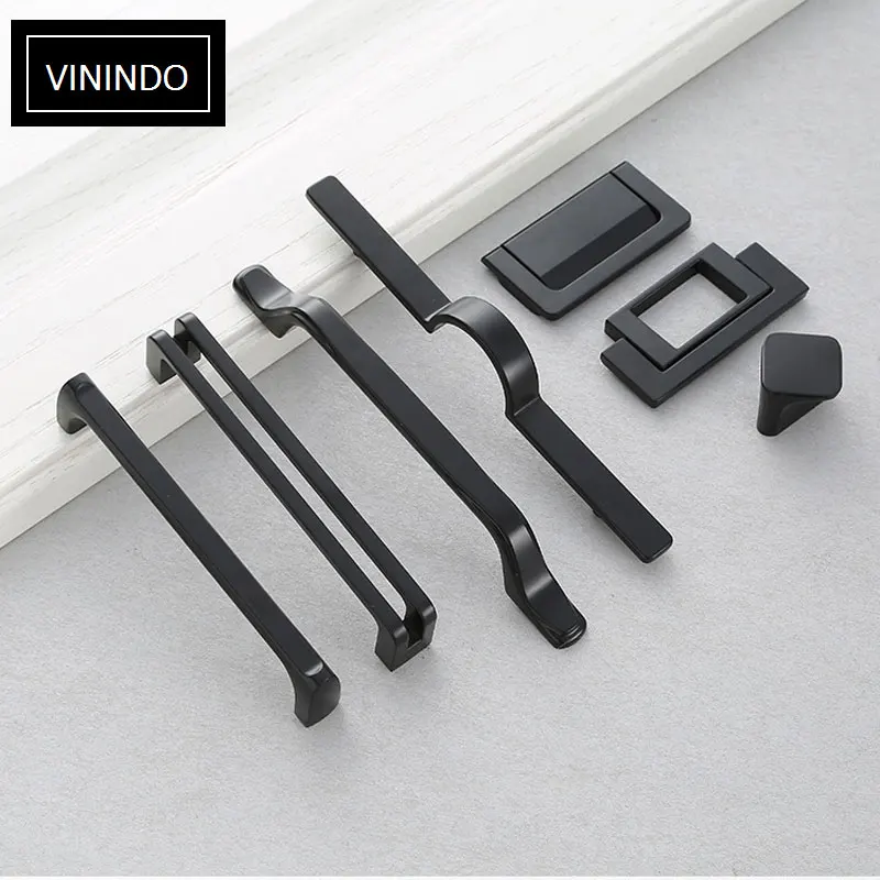 

New style black cabinet door handle wardrobe drawer handle all-match furniture hardware stainless steel kitchen door handle