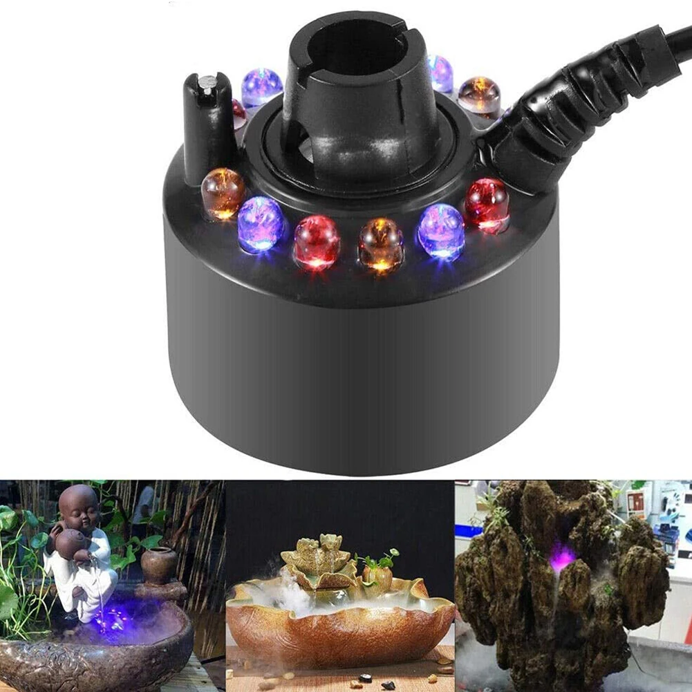 

Mist Maker Fogger Nebulizer Water Fountain 12 LED Light UK/EU Pond Atomizer Head Air Humidifier AC-DC Adapter Outdoor Home Decor