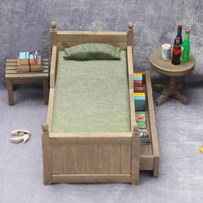 Состаренная античная кровать JO HOUSE с ящиками 1:12 1:6 модель для кукольного домика