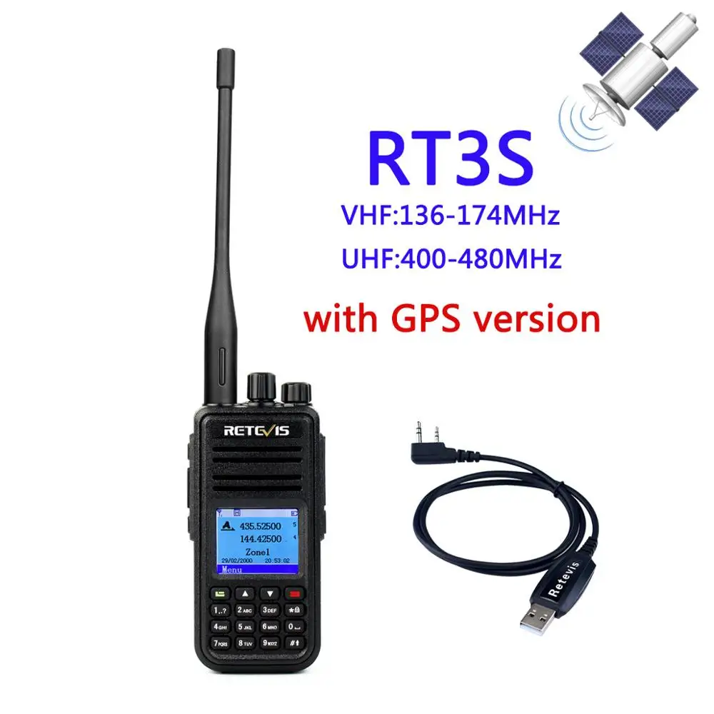 VHF UHF with GPS 2 шт. Retevis RT3S двухдиапазонный DMR радио цифровая рация(gps) VHF UHF DCDM TDMA Ham радио Hf трансивер - Цвет: VHF UHF with GPS