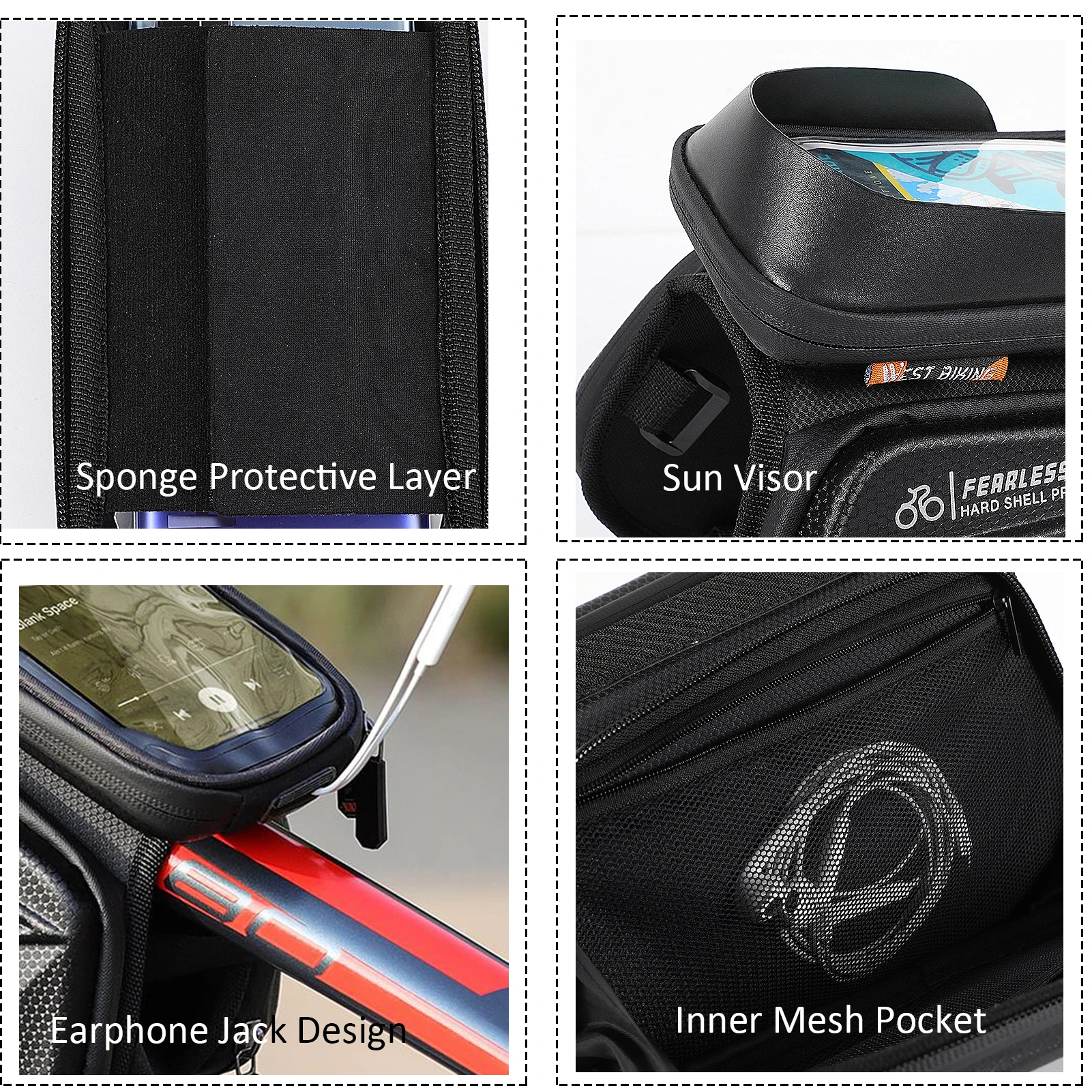 

Touch Screen Bike Bag Waterproof Front Frame Top Tube Bicycle Pouch Double Pannier Pack Large Capacity Cycling Front Storage Bag