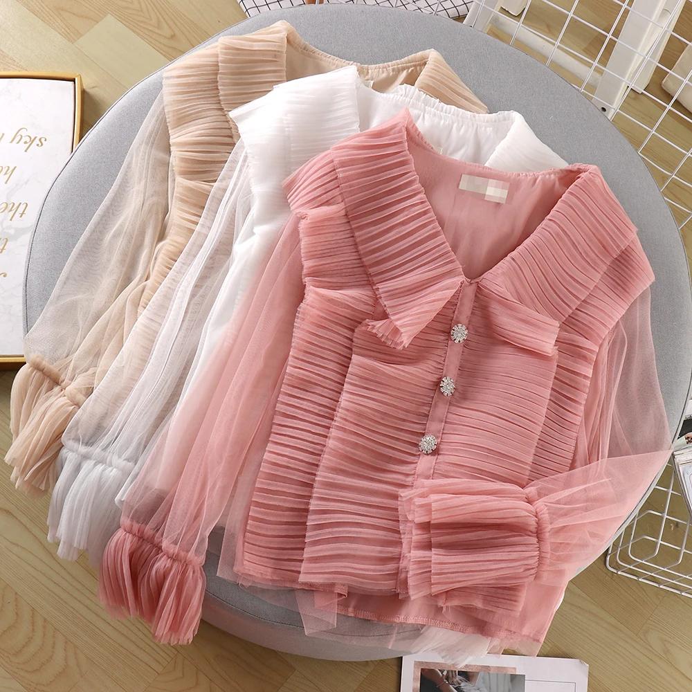 Женская блузка с оборками элегантная Однотонная рубашка V образным вырезом и