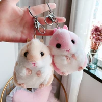 cartoon cute fluffy mini hamster doll keychain women girl faux fur pom pom animal keyring trinket handbag car charm keyring gift
