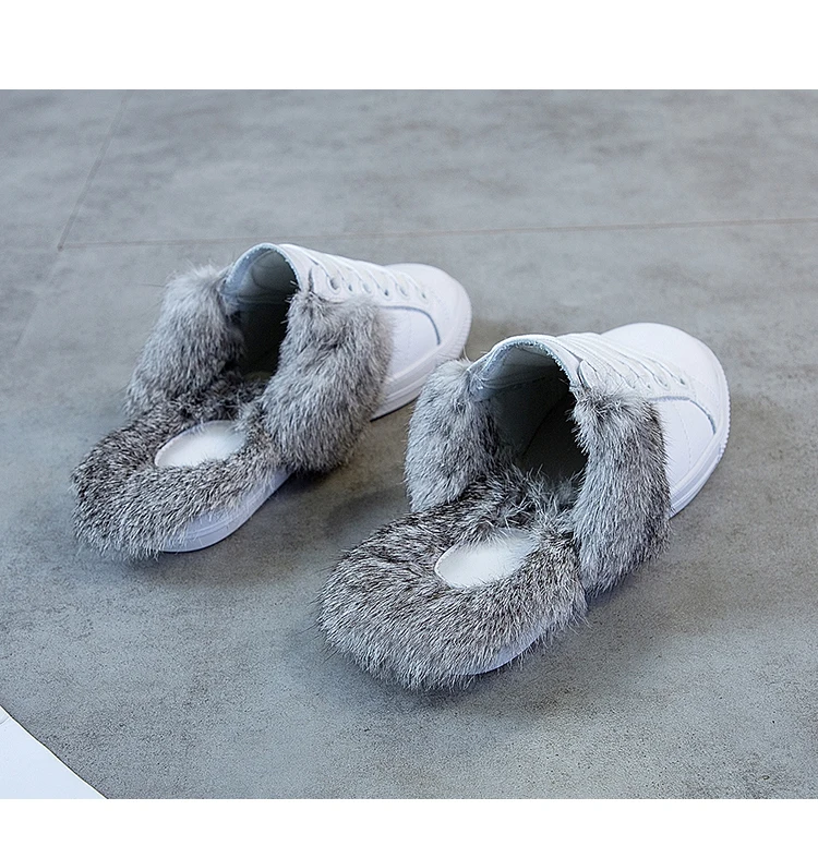 Уличные тапочки женская зимняя обувь с кроличьим мехом Новинка 2019 года теплые
