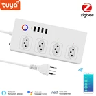 Бразильская умная лента питания Zigbee, розетка Tuya Zigbee с 4 вилками и 4 usb-портами, индивидуальное управление, работает с Alexa Google Home