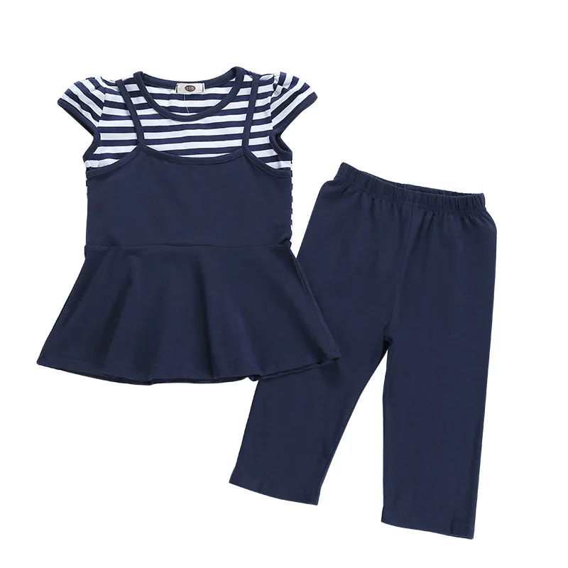 

Summer New Girls Short Sleeved Two Piece Children's Clothing Suit