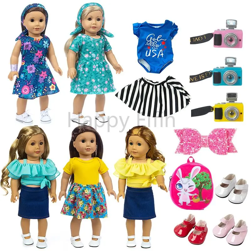 

Doll Clothes Dress Fit 18 Inch American And 43 Cm New Born Baby Doll Accessories Camera shoes hairpin Russian Girl DIY Toys