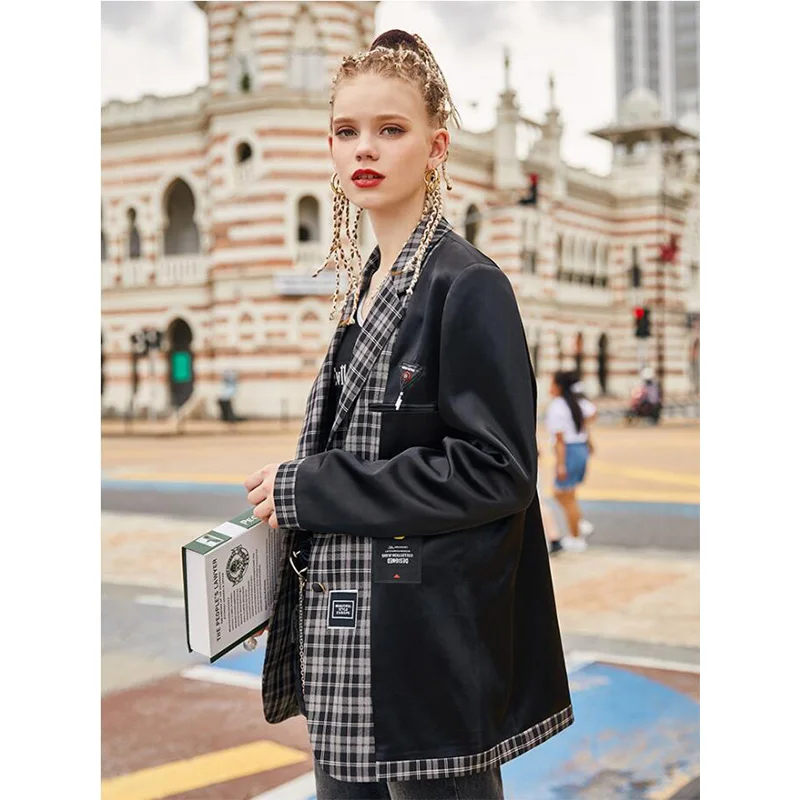 Весна-Осень 2020 клетчатые Куртки модные женские блейзеры с вышивкой | Женская