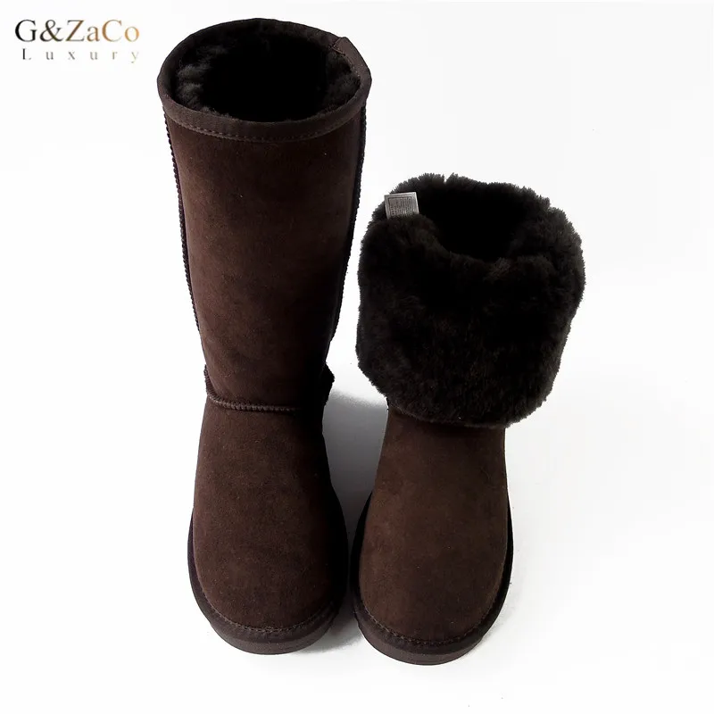 G& Zaco/Роскошные зимние сапоги до колена из овечьей кожи; зимние сапоги из натуральной шерсти; сапоги на овечьем меху; женские высокие классические кожаные шерстяные сапоги