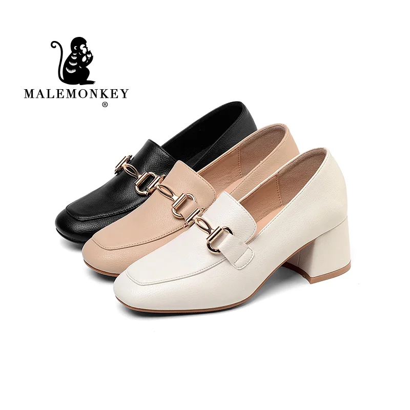 

2021 Women Pumps 2020 Autumn Metal Buckle Comfortable Office Loafers Fashion Ladies Shoes Slip-on Mid Heel Vintage Women Shoes