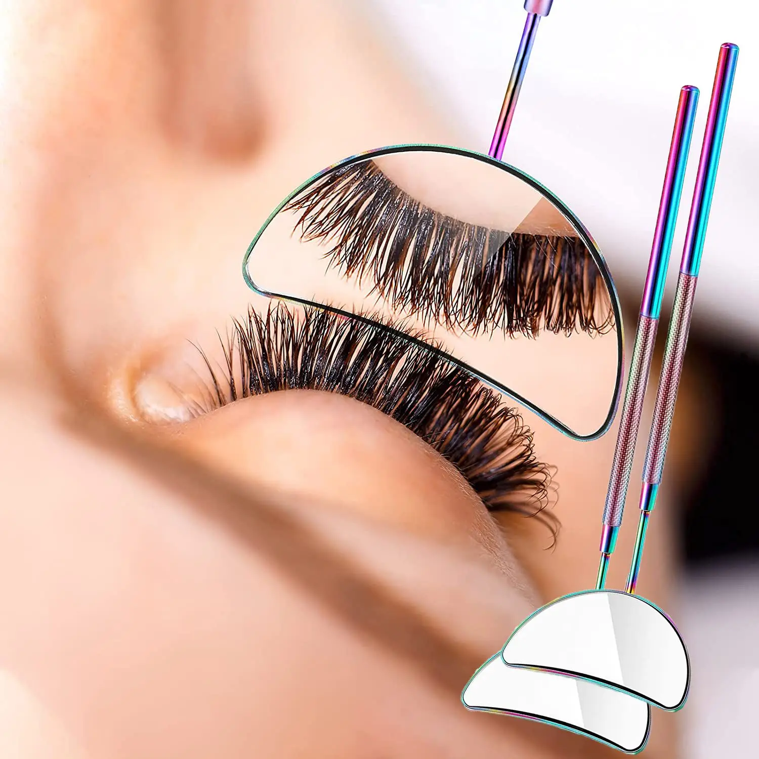 

Stainless Steel Half-moon Shape Lash Mirror Eyelash Inspection Mirror for Women Girls Beauty Makeup Supplies Eyelash Mirror Tool