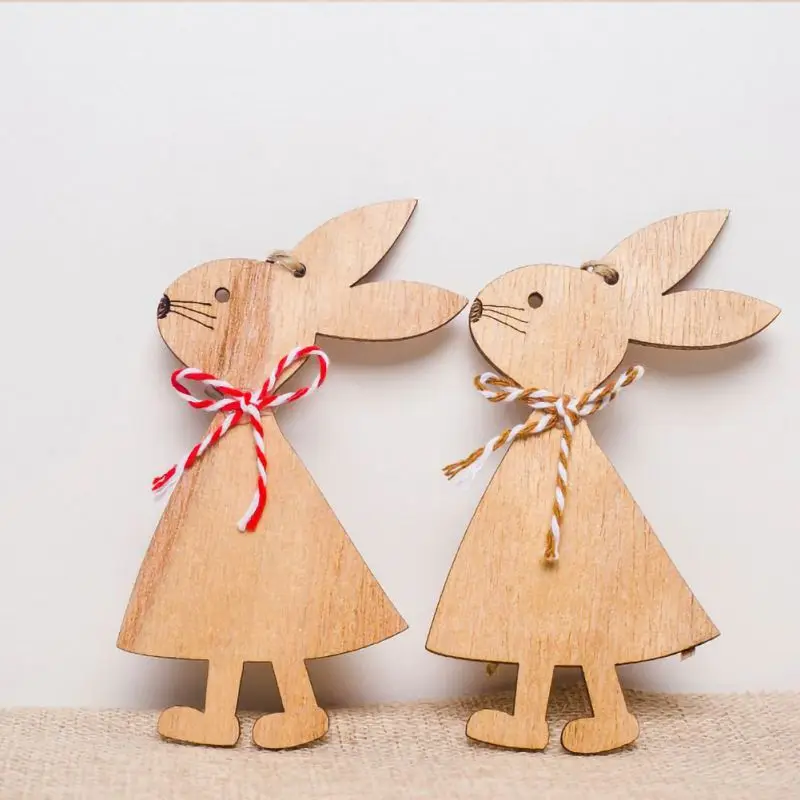 Милый деревянный декоративный Пасхальный кролик DIY висит поделки прекрасные
