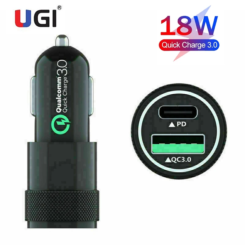 

UGI USB Car Charger Quick Charge QC 3.0 PD Type C USB C 18W Fast Charging Adapter Micro USB 2 Port For iPhone Samsung Huawei HTC