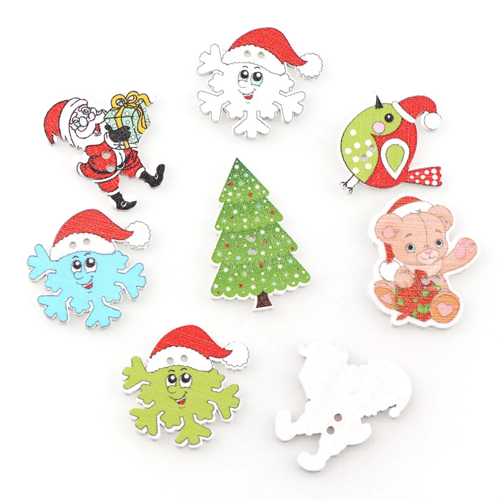 

50Pc Mix Christmas Tree /Santa Claus /Snowflake Wooden Button For Decor Craft Clothes Sewing Accessories Natural DIY Creative Gi