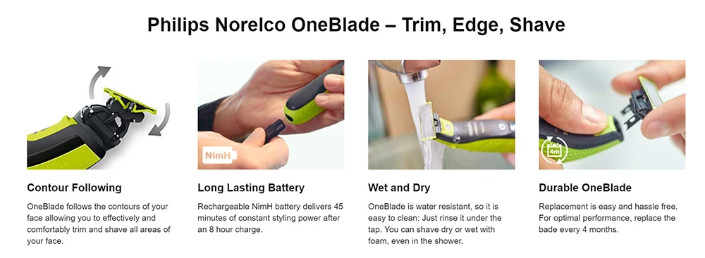 Philips OneBlade маленький T-нож-электробритва, защитный для бритья, перезаряжаемый, для влажной и сухой кожи QP2527/10 с легким захватом