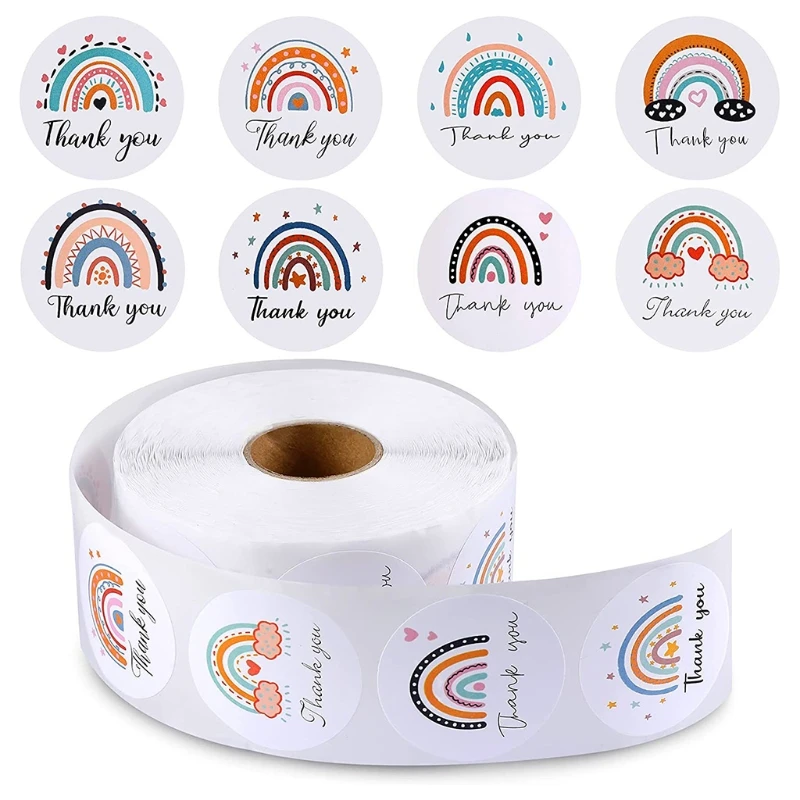 

500pcs Rainbow Thank You Stickers Handmade Seal Labels for Small Business Owners Sellers Candy Gift Box Packing G99A