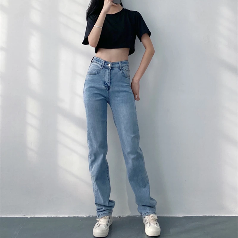 

High Waisted Mom Jeans Women Straight Leg Vintage Denim Pants Slim Fit Office Ladies Trousers Casual Stretch Fashion Clothing