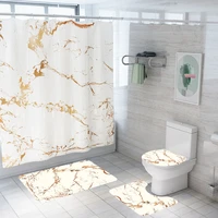 marble print shower curtain fabric polyester stripes printing bathroom curtain non slip rug toilet seat cover mat set